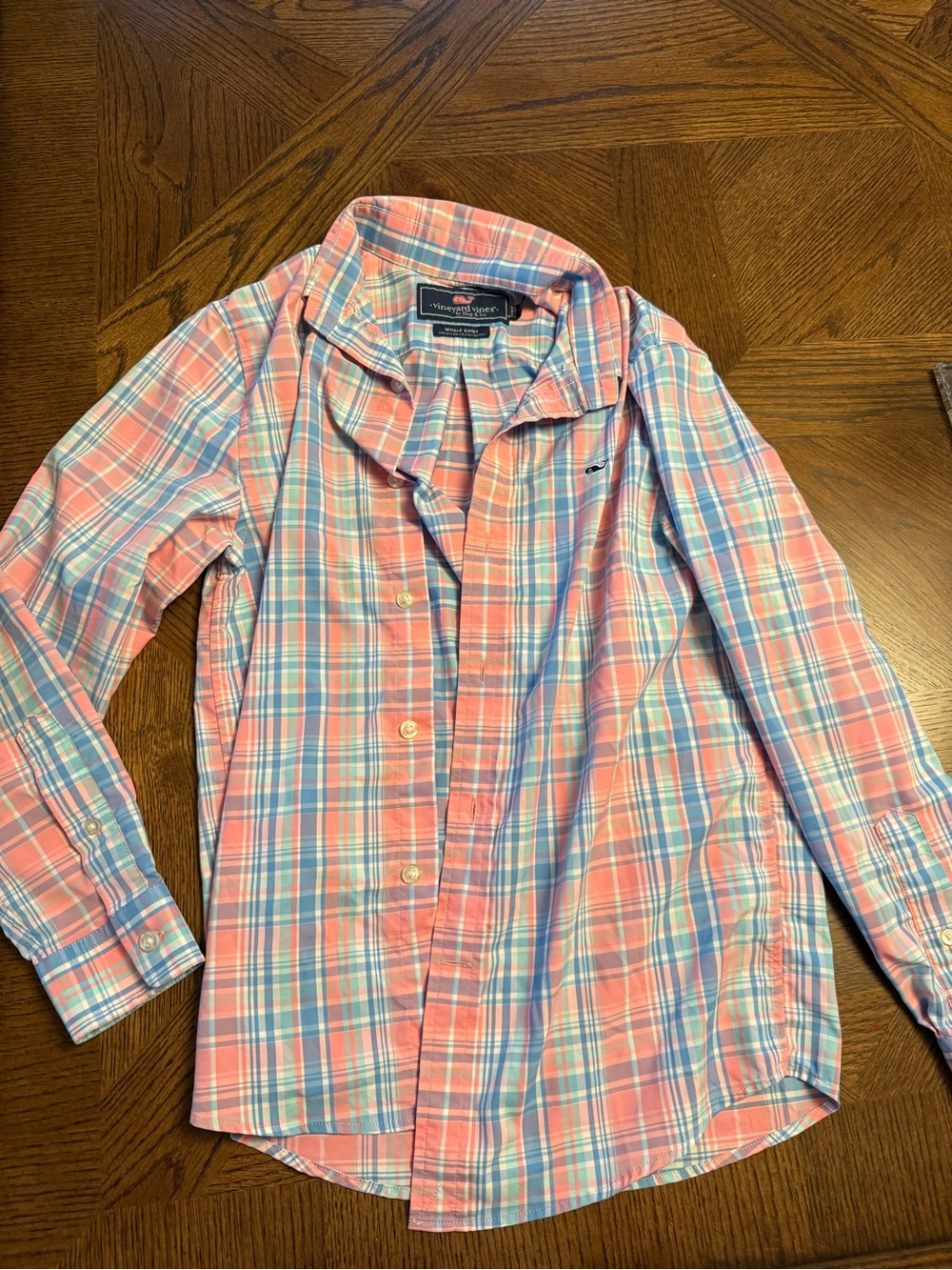 Vineyard Vines Pink & Light Blue Plaid Kids Button-Down Shirt